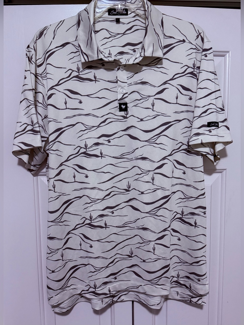 Bad Birdie Mens Large Cream Beige Cactus Polyester Golf Polo Shirt